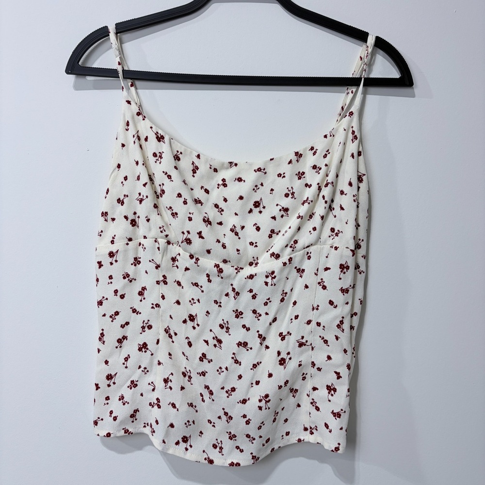 REFORMATION Atticus Cami Penny Floral Women's White Ruched Tank Sz S? Untagged